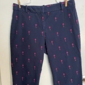 Talbots Navy Curvy Cropped Pant w/Hot Pink Vintage Style Embroidered Key Size14P